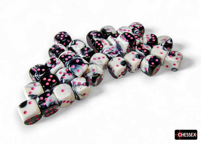 Gemini Black-White/pink 12mm d6 Dice Block (36 dice) - CHX26869